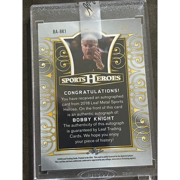 2018 Leaf Bobby Bob Knight 1/2 Red Wave Sports Heroes Autograph BA-BK1 Indiana - Picture 4 of 6